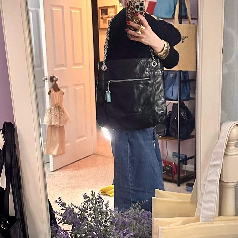 Coach Black Shoulder Bag with Silver Chain - Picture 14 of 16